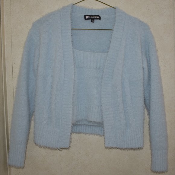 Sweet&sinful Blue Fuzzy Crop Tank Top & Sweater XS - Picture 4 of 9